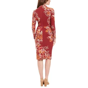 NWT London Times Jersey Knit Floral Sheath Dress Rust Orange / Gold 14 thumbnail 4