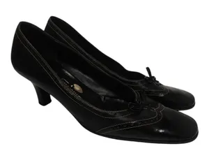 Vintage Black Salvatore Ferragamo cap toe pumps sz 9 Narrow thumbnail 1