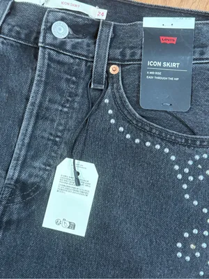 Levi's Black Denim Mini Skirt with Silver Stud Accents thumbnail 2