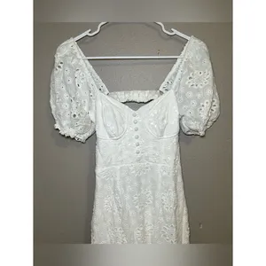 Lulu’s White Eyelet Puff Sleeve Cottagecore Midi Dress Women’s Size XS thumbnail 5