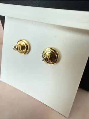 Tory Burch | Gold Plated & Mother of Pearl Logo Button Stud Earrings thumbnail 4