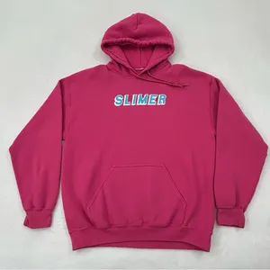 Slimer Teal Blue Spell Out Graphic Pink Pullover Hoodie Sweatshirt unisex size S thumbnail 1