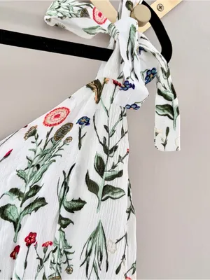 Tabitha Webb Floral Maxi Dress Size L Smocked Tie Strap White Boho thumbnail 2
