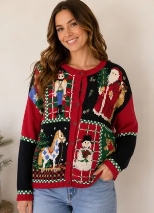 Tiara International Vintage‎ 1998 Christmas Cardigan Sweater Nutcracker Santa L thumbnail 1