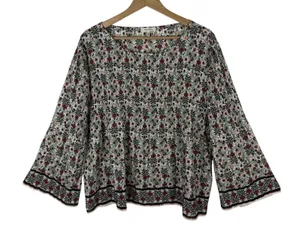 Max Studio Floral Bell Sleeve Pleated Peasant Blouse Large Multicolor Boho Comfy thumbnail 1