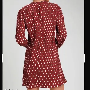 Lulus Pleat to Meet You Wine Red Polka Dot Long Sleeve Shift Dress LARGE‎ thumbnail 4