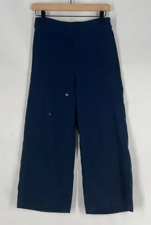 Madewell Wide Leg Cropped Pants Navy Blue Elastic Waist‎ Pockets Womens thumbnail 1