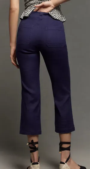 Anthropologie NWT $138 x Maeve 70s Slim Cropped Kick-Flare Linen Trousers 29 thumbnail 1