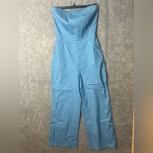 Lulus‎ Small Lovely Sunshine Medium Wash Strapless Straight Leg Jumpsuit Nwt thumbnail 2