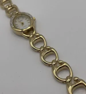Working Colibri Diamond Gold Tone Women’s Wrist Watch MOP Mother Of Pearl Face thumbnail 3