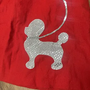 Poodle Skirt Red Felt Hand Made Elastic waist silver glitter dog w/ leash sz S/M thumbnail 3