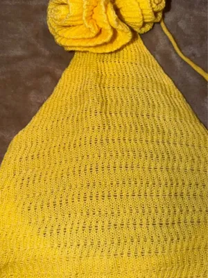 SHEIN Bright Yellow Crochet Floral Accent Top thumbnail 3