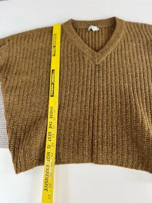 Madewell Gold Yellow Pleat Sleeve Pullover V Neck 90s Style Sweater Sz Medium thumbnail 10