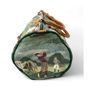 Vintage 90's Golf Golfer Tapestry Leather Small Duffle Bag w/ Matching Pouch thumbnail 7