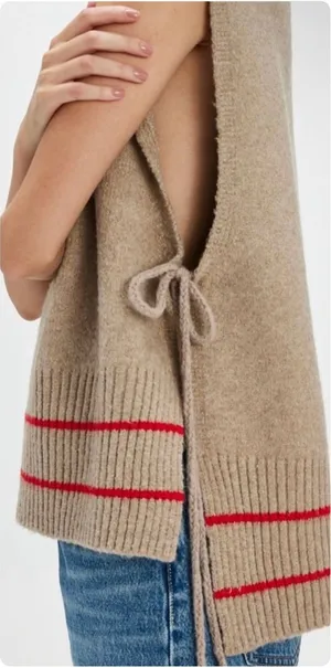 Free People Womens All Star Stripe Tassel Boho Festival Poncho Sweater Vest OS thumbnail 1