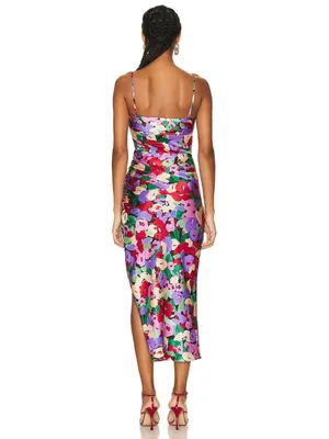 Nicholas Sorin Diamond Cutout Midi Dress Size 4 Red Green Purple NWT $500 thumbnail 3