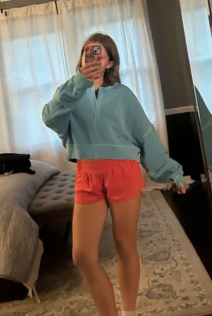 Aerie Crewneck Sweatshirt half button teal thumbnail 3