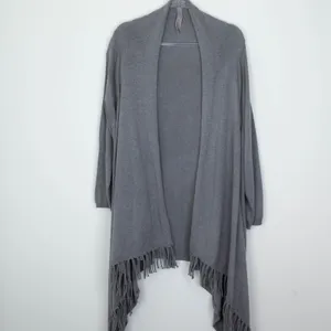 Melissa McCarthy Seven7 Gray Fringe‎ Cardigan Sweater Waterfall Duster Size 2X thumbnail 2