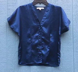 Victoria’s Secret VS Vintage Satin Button Down Pajamas Blouse Top Shirt Blue 90s thumbnail 1
