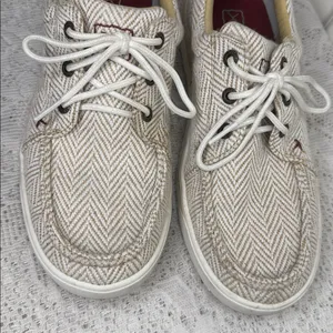 Twisted X Blend 85 tan white herringbone embroidered boat shoes sneakers sz 8 thumbnail 3