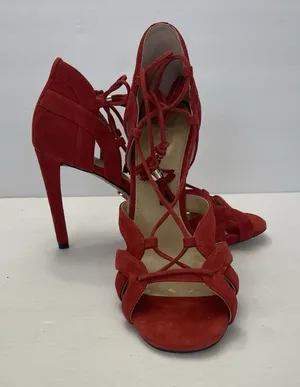 Michael Kors Mirabel Red Suede Lace Up Heel Sandal Womens 8M Strappy‎ Event thumbnail 1