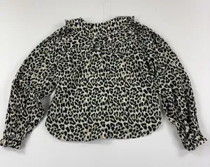 Pilcro Anthropologie Blouse Womens XS Beige Leopard Long Sleeve Ruffle Top thumbnail 1