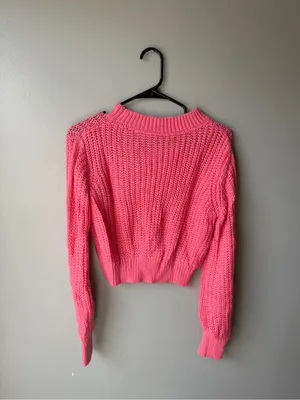 Coral Pink Chunky Knit Cropped Sweater Small thumbnail 4