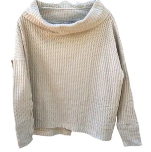 NWT Free People XS Cream Juicy Cowl Neck Long Sleeve Waffle Knit thermal top thumbnail 1