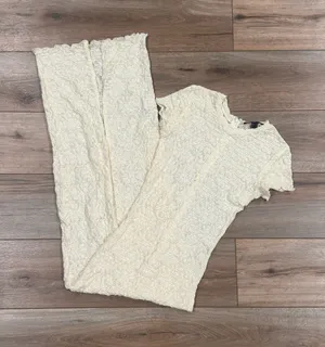 FOREVER 21 Vintage Western Cream Full Lace Bodycon Maxi Dress | Size Small thumbnail 1