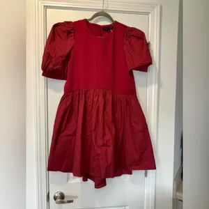 English Factory mixed Media Red Dress with Puff Sleeves thumbnail 3