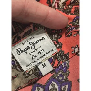 Pepe Jeans London Tottenham Paisley Floral V-Neck Fit & Flare Dress Coral Pink M thumbnail 6