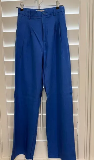 High-Rise Wide Leg Blue Trousers thumbnail 1