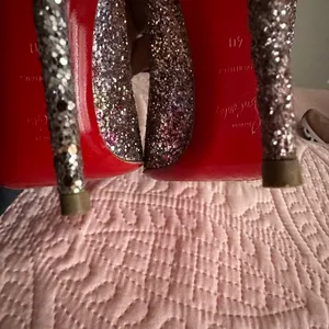 Christian Louboutin Glitter Pointed Pumps with Gold Trim thumbnail 11