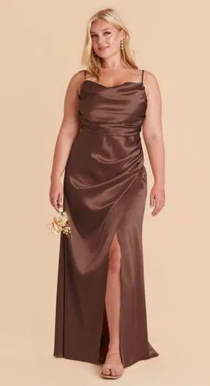 Birdy Grey Lydia Shiny Satin Chocolate Brown Maxi Dress NEW Size XXL Bridesmaid thumbnail 1