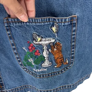 vintage Blair denim jacket embroidered cat garden designs on pockets size L thumbnail 4