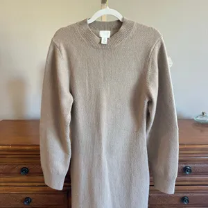 H&M Knitted Sweater Bodycon Dress Beige Long Sleeve S thumbnail 7