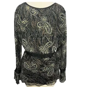 ICE Y2K Silk Babydoll Top Womens L Black Abstract Paisley Lined Whimsigoth Boho‎ thumbnail 4