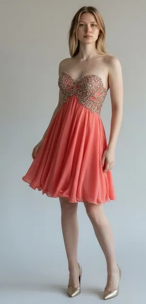 Evenings by Allure Strapless Coral Pink Embellished Corset Dress Size‎ 6 Formal thumbnail 1