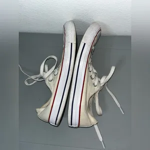 Converse All Star White Retro Canvas Chuck Taylor Maroon Low Top Sneakers Sz 9.5 thumbnail 3