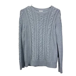 LL Bean Gray Double L Mixed Cable Cotton Crew Neck Pullover Sweater Size SMALL thumbnail 3