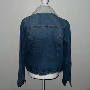 Jou Jou Blue Denim Jacket with White Sherpa Collar thumbnail 4