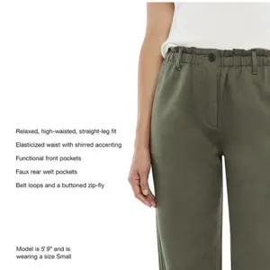 Gap Women Easy Twill Pant Olive Green Relaxed Fit‎ Breathable Cotton Lyocell S thumbnail 3