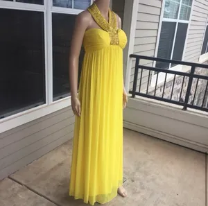 Dusk Collection by shella yen Yellow Beaded Halter Empire-Waist Maxi Dress thumbnail 2