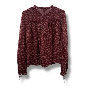 Aritzia Wilfred Lourdes‎ Burgundy Dot Print Tie Long Sleeve Top Sz XS thumbnail 4