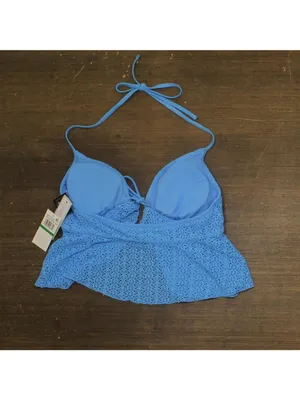 NWT Salt + Cove Crochet Ruffle-Trim Midkini Swim Top SC25089TT Capri Blue L thumbnail 5