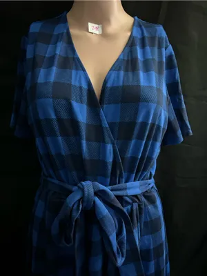 Draper James Women’s Blue Plaid Wrap Dress with Tie Waist MD NWT thumbnail 7