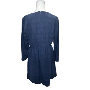 J.Crew‎ Navy Blue Eyelet Cotton Mini Dress 12 V-Neck Long Sleeve Lined Scallop thumbnail 2