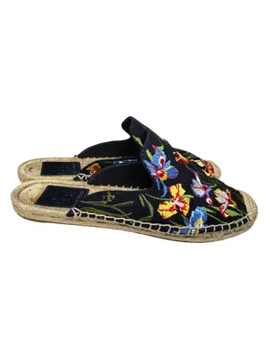 Tory Burch Max Espadrille Mule Embroidered Floral Size 5.5 navy summer casual thumbnail 2