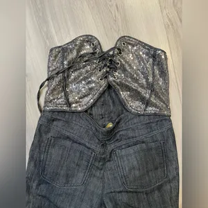 Sequin Denim Overalls‎ Gray Size L thumbnail 4