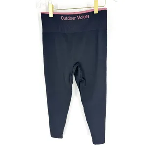 Outdoor Voices Seamless Ribbed Leggings Black Pink Logo High Waist‎ Medium thumbnail 4